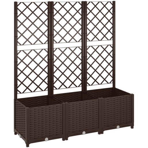 Outsunny Floreira com Treliça de PP Floreira Exterior Grande com Drenagem e Amplo Espaço para Plantas Trepadoras Vaso com Suporte para Jardim Pátio Terraço 120x40x135 cm Marrom