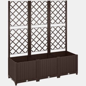 Outsunny Floreira com Treliça de PP Floreira Exterior Grande com Drenagem e Amplo Espaço para Plantas Trepadoras Vaso com Suporte para Jardim Pátio Terraço 120x40x135 cm Marrom