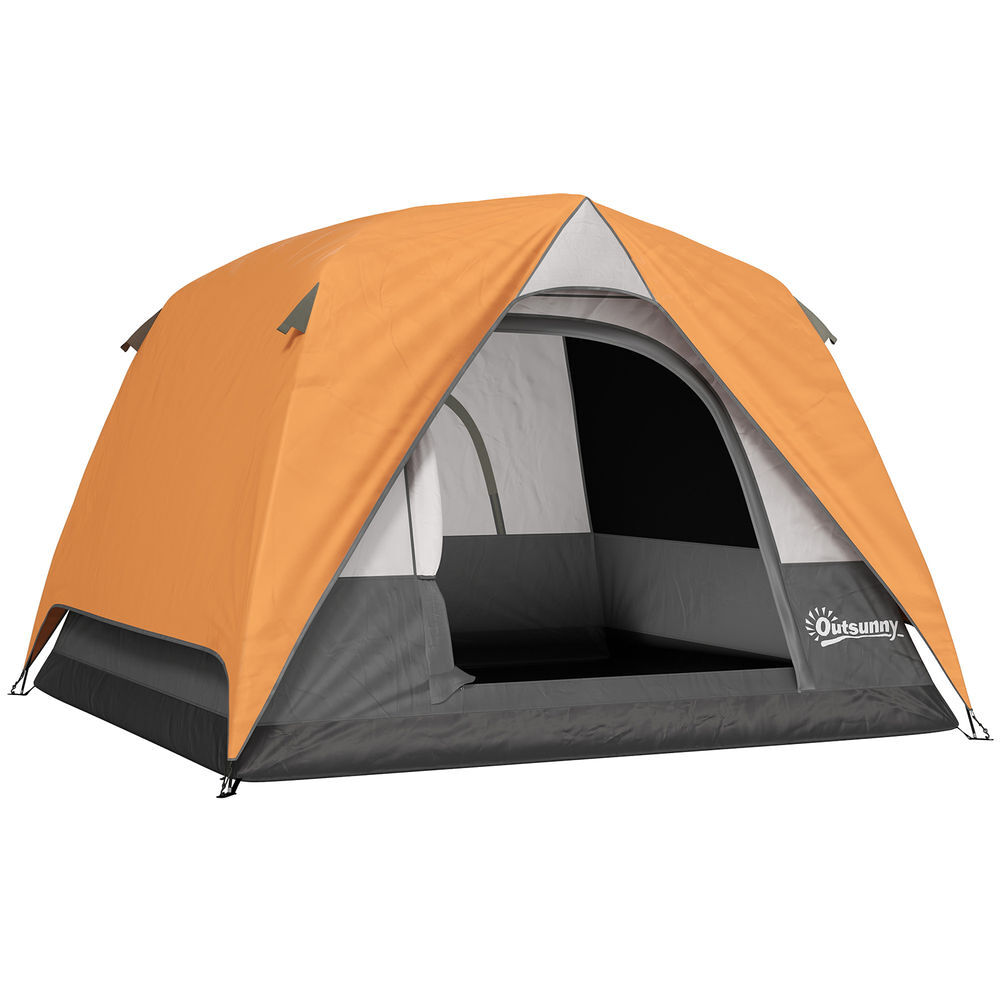 Outsunny tienda de campaña para 2-3 personas tienda de camping plegable con puerta ventanas de malla bolsillo gancho y bolsa de transporte impermeable fácil instalación para senderismo naranja y gris