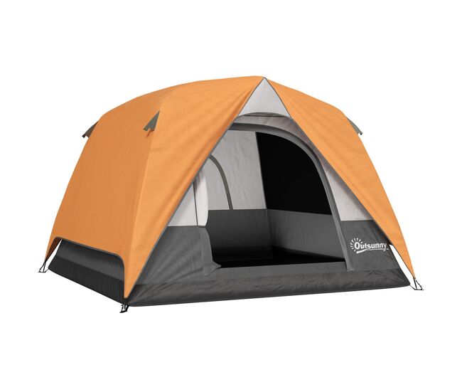 Outsunny tienda de campaña para 2-3 personas tienda de camping plegable con puerta ventanas de malla bolsillo gancho y bolsa de transporte impermeable fácil instalación para senderismo naranja y gris