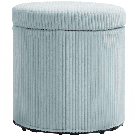 HOMCOM Puff de Arrumação Baú de Arrumação Redondo Estofado em Veludo Cotelê Assento Acolchoado Tampa Removível para Corredor Quarto Sala Ø40x41 cm Azul Claro