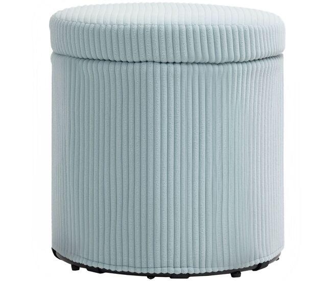 Homcom puff almacenaje baúl de almacenaje redondo tapizado en pana asiento acolchado tapa extraíble para pasillo dormitorio salón ø40x41 cm azul claro