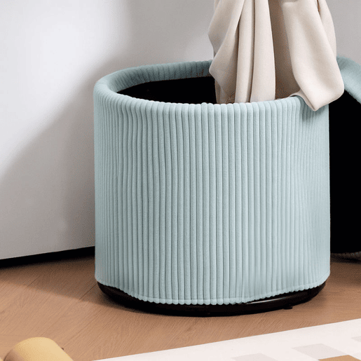 HOMCOM Puff de Arrumação Baú de Arrumação Redondo Estofado em Veludo Cotelê Assento Acolchoado Tampa Removível para Corredor Quarto Sala Ø40x41 cm Azul Claro