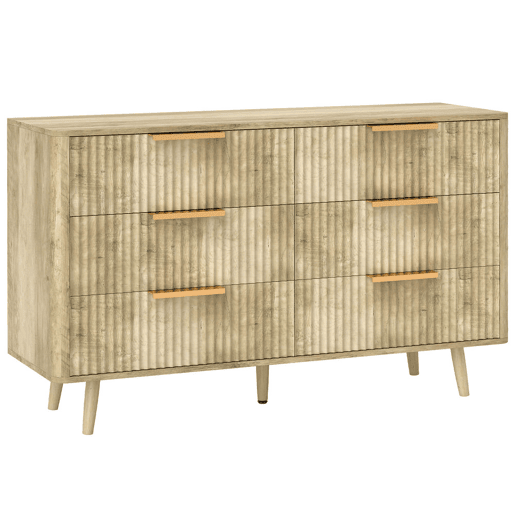HOMCOM Cómoda com 6 Gavetas para Dormitório Cómoda com Frentes das Gavetas Estriadas e Pés de Madeira Cómoda para Sala ou Corredor 120x40x76 cm Madeira