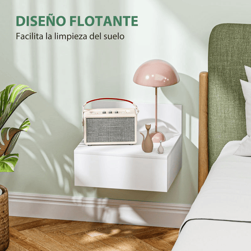 HOMCOM 2 Mesas de Cabeceira Flutuante Conjunto de 2 Mesas de Cabeceira de Parede com Gaveta de Armazenamento para Dormitório 43x36,5x30,5 cm Branco