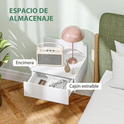 HOMCOM 2 Mesas de Cabeceira Flutuante Conjunto de 2 Mesas de Cabeceira de Parede com Gaveta de Armazenamento para Dormitório 43x36,5x30,5 cm Branco