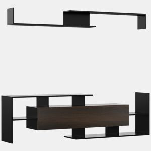 HOMCOM Móvel de TV Moderno Móvel de Sala de Estar para Televisores 153,6x25x42cm e Prateleira de Parede 150x14,5x16,3 cm Preto