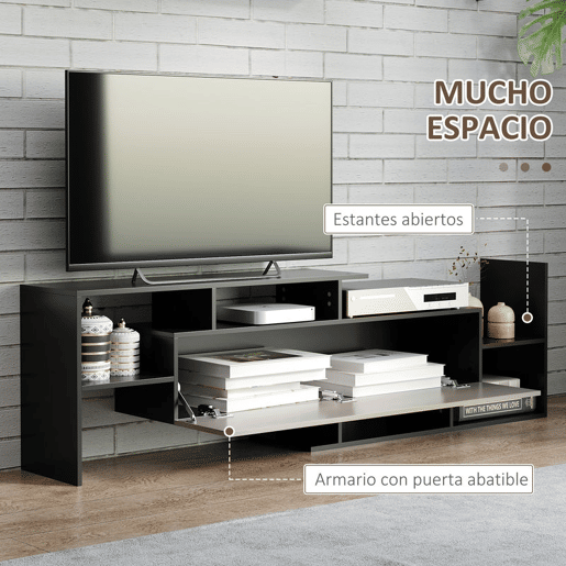HOMCOM Móvel de TV Moderno Móvel de Sala de Estar para Televisores 153,6x25x42cm e Prateleira de Parede 150x14,5x16,3 cm Preto