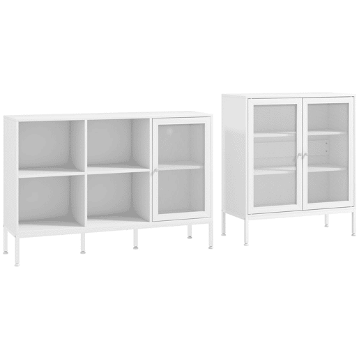 HOMCOM Conjunto de 2 Aparadores de Cozinha Móvel Aparador com Porta de Rede e Prateleira Ajustável Buffet para Sala de Estar Sala de Jantar Branco