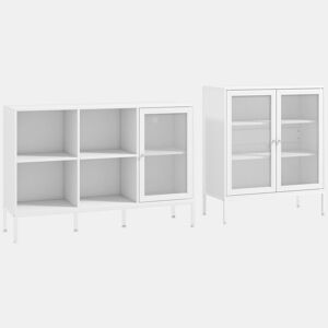HOMCOM Conjunto de 2 Aparadores de Cozinha Móvel Aparador com Porta de Rede e Prateleira Ajustável Buffet para Sala de Estar Sala de Jantar Branco