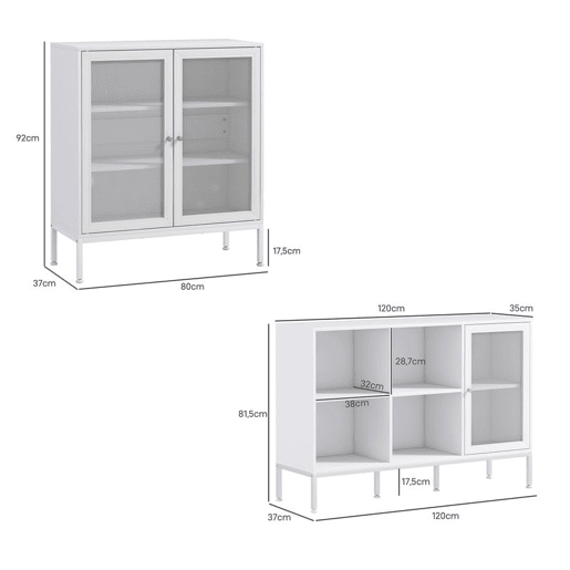 HOMCOM Conjunto de 2 Aparadores de Cozinha Móvel Aparador com Porta de Rede e Prateleira Ajustável Buffet para Sala de Estar Sala de Jantar Branco