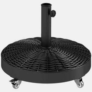 Outsunny Base para Chapéu de Sol Redonda Suporte para Chapéu de Sol com Rodas Base para Chapéu de Sol de Cimento Peso 25 kg para Jardim Terraço Ø52x42 cm Preto