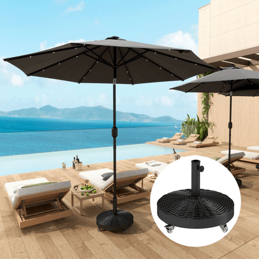 Outsunny Base para Chapéu de Sol Redonda Suporte para Chapéu de Sol com Rodas Base para Chapéu de Sol de Cimento Peso 25 kg para Jardim Terraço Ø52x42 cm Preto