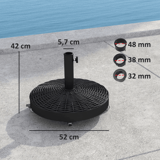 Outsunny Base para Chapéu de Sol Redonda Suporte para Chapéu de Sol com Rodas Base para Chapéu de Sol de Cimento Peso 25 kg para Jardim Terraço Ø52x42 cm Preto