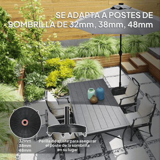 Outsunny Base para Chapéu de Sol Redonda Suporte para Chapéu de Sol com Rodas Base para Chapéu de Sol de Cimento Peso 25 kg para Jardim Terraço Ø52x42 cm Preto