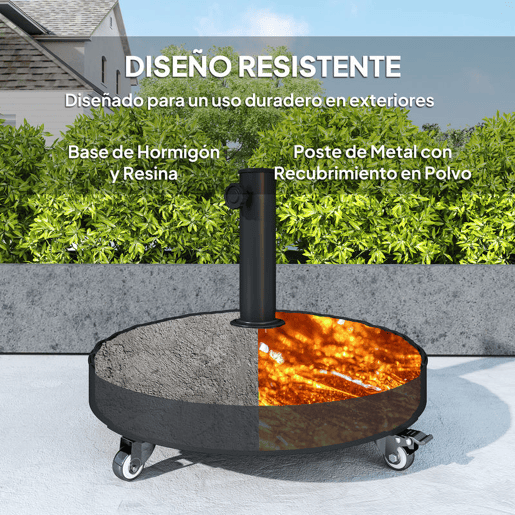 Outsunny Base para Chapéu de Sol Redonda Suporte para Chapéu de Sol com Rodas Base para Chapéu de Sol de Cimento Peso 25 kg para Jardim Terraço Ø52x42 cm Preto