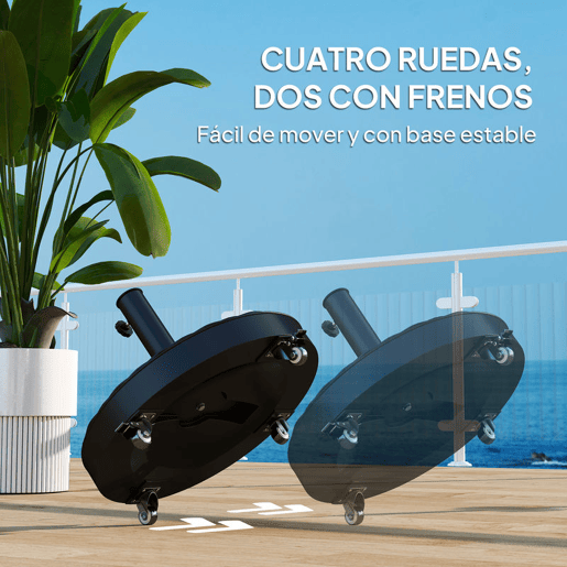 Outsunny Base para Chapéu de Sol Redonda Suporte para Chapéu de Sol com Rodas Base para Chapéu de Sol de Cimento Peso 25 kg para Jardim Terraço Ø52x42 cm Preto