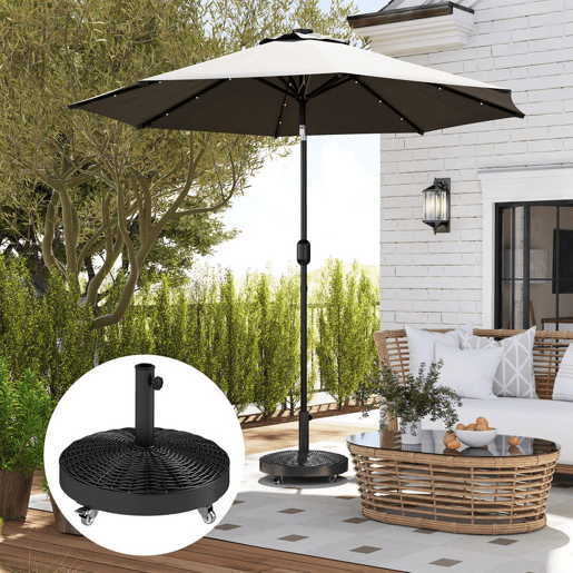 Outsunny Base para Chapéu de Sol Redonda Suporte para Chapéu de Sol com Rodas Base para Chapéu de Sol de Cimento Peso 25 kg para Jardim Terraço Ø52x42 cm Preto