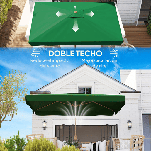 Outsunny Chapéu de Sol de Jardim 300x200 cm Chapéu de Sol de Exterior com Ângulo Ajustável Mastro de Alumínio Manivela e Proteção UV 50+ Chapéu de Sol para Jardim Pátio Verde