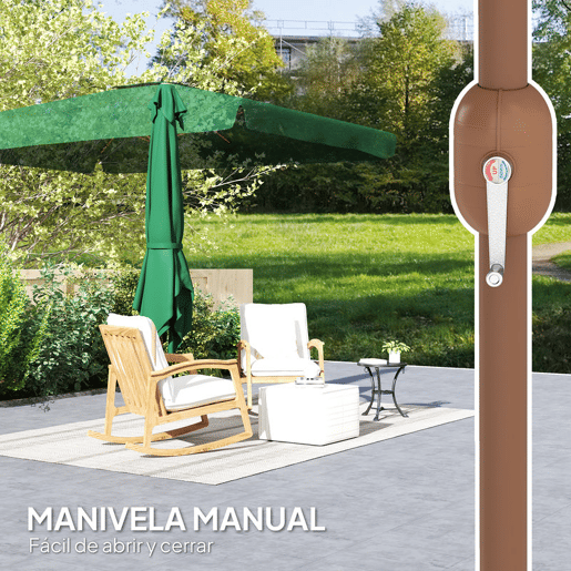 Outsunny Chapéu de Sol de Jardim 300x200 cm Chapéu de Sol de Exterior com Ângulo Ajustável Mastro de Alumínio Manivela e Proteção UV 50+ Chapéu de Sol para Jardim Pátio Verde