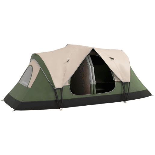 Outsunny Tenda de Campismo Familiar para 5-6 Pessoas Tenda de Campismo Dobrável com 2 Quartos e Bolsa de Transporte Impermeável para Trekking 450x215x180 cm Verde