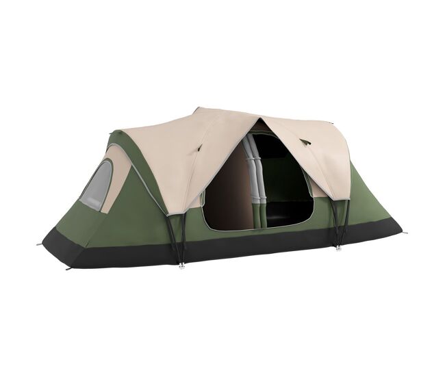 Outsunny tienda de campaña familiar para 3 personas tienda de camping plegable grande con 2 habitaciones y bolsa de transporte impermeable para senderismo 450x215x180 cm verde oliva y marrón claro