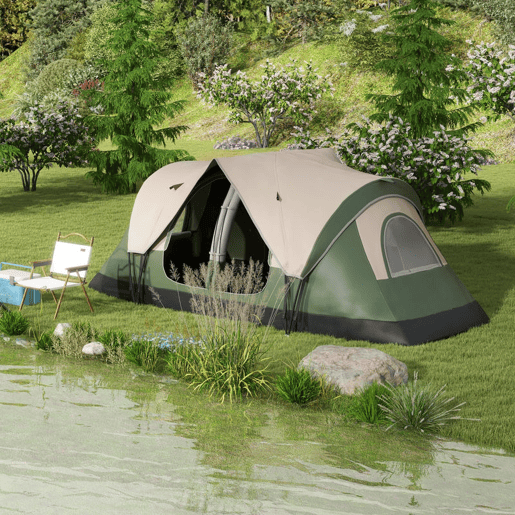 Outsunny Tenda de Campismo Familiar para 5-6 Pessoas Tenda de Campismo Dobrável com 2 Quartos e Bolsa de Transporte Impermeável para Trekking 450x215x180 cm Verde