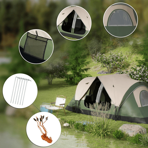 Outsunny Tenda de Campismo Familiar para 5-6 Pessoas Tenda de Campismo Dobrável com 2 Quartos e Bolsa de Transporte Impermeável para Trekking 450x215x180 cm Verde