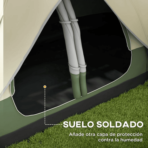 Outsunny Tenda de Campismo Familiar para 5-6 Pessoas Tenda de Campismo Dobrável com 2 Quartos e Bolsa de Transporte Impermeável para Trekking 450x215x180 cm Verde