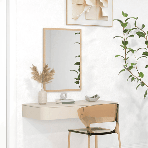 HOMCOM Espelho de Parede Decorativo 50x70 cm Espelho Retangular Espelho de Banheiro com 4 Ganchos Metálicos Estilo Moderno para Sala Quarto Entrada Madeira