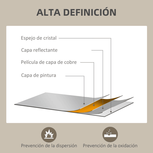 HOMCOM Espelho de Parede Decorativo 50x70 cm Espelho Retangular Espelho de Banheiro com 4 Ganchos Metálicos Estilo Moderno para Sala Quarto Entrada Madeira