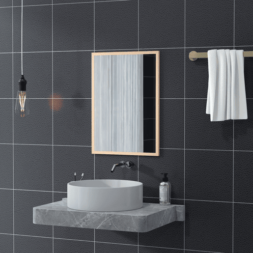 HOMCOM Espelho de Parede Decorativo 50x70 cm Espelho Retangular Espelho de Banheiro com 4 Ganchos Metálicos Estilo Moderno para Sala Quarto Entrada Madeira
