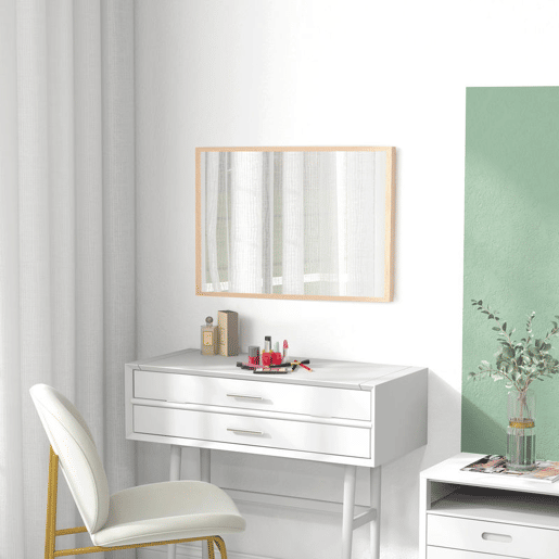 HOMCOM Espelho de Parede Decorativo 50x70 cm Espelho Retangular Espelho de Banheiro com 4 Ganchos Metálicos Estilo Moderno para Sala Quarto Entrada Madeira