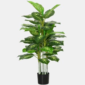 HOMCOM Planta Artificial de 120 cm com 53 Folhas Realistas e Vaso de Cimento Planta Sintética Decoração para Casa Escritório e Exterior Verde