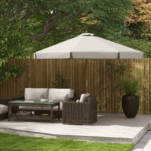 Outsunny Chapéu de Sol de Jardim Ø325x250 cm Chapéu de Sol de Madeira com Sistema de Polea Teto com Ventilação e 8 Hastes de Bambú para Terraço Balcão Exterior Cinzento Claro