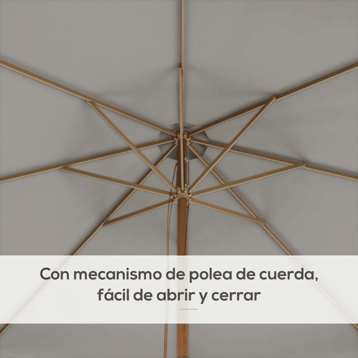 Outsunny Chapéu de Sol de Jardim Ø325x250 cm Chapéu de Sol de Madeira com Sistema de Polea Teto com Ventilação e 8 Hastes de Bambú para Terraço Balcão Exterior Cinzento Claro