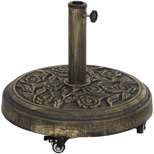 Outsunny Base para Chapéu de Sol Redonda Suporte para Chapéu de Sol com Rodas Base para Chapéu de Sol Preechível com Cimento Peso 21 kg para Jardim Varanda Ø49x42 cm Bronze