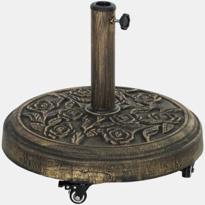 Outsunny Base para Chapéu de Sol Redonda Suporte para Chapéu de Sol com Rodas Base para Chapéu de Sol Preechível com Cimento Peso 21 kg para Jardim Varanda Ø49x42 cm Bronze