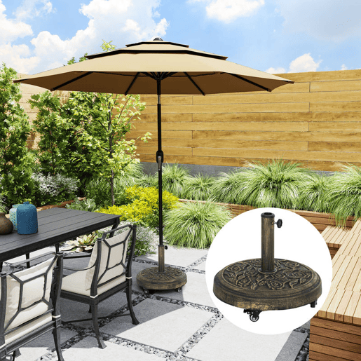 Outsunny Base para Chapéu de Sol Redonda Suporte para Chapéu de Sol com Rodas Base para Chapéu de Sol Preechível com Cimento Peso 21 kg para Jardim Varanda Ø49x42 cm Bronze