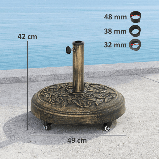 Outsunny Base para Chapéu de Sol Redonda Suporte para Chapéu de Sol com Rodas Base para Chapéu de Sol Preechível com Cimento Peso 21 kg para Jardim Varanda Ø49x42 cm Bronze