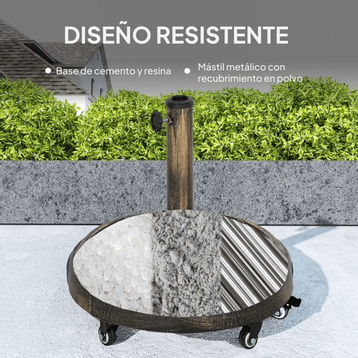 Outsunny Base para Chapéu de Sol Redonda Suporte para Chapéu de Sol com Rodas Base para Chapéu de Sol Preechível com Cimento Peso 21 kg para Jardim Varanda Ø49x42 cm Bronze