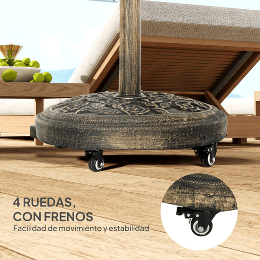 Outsunny Base para Chapéu de Sol Redonda Suporte para Chapéu de Sol com Rodas Base para Chapéu de Sol Preechível com Cimento Peso 21 kg para Jardim Varanda Ø49x42 cm Bronze