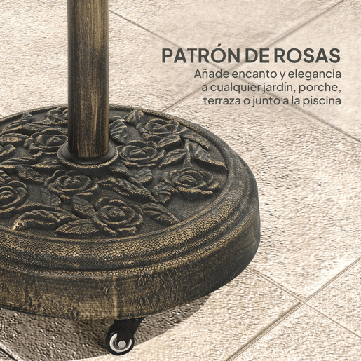 Outsunny Base para Chapéu de Sol Redonda Suporte para Chapéu de Sol com Rodas Base para Chapéu de Sol Preechível com Cimento Peso 21 kg para Jardim Varanda Ø49x42 cm Bronze