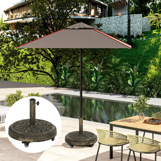 Outsunny Base para Chapéu de Sol Redonda Suporte para Chapéu de Sol com Rodas Base para Chapéu de Sol Preechível com Cimento Peso 21 kg para Jardim Varanda Ø49x42 cm Bronze