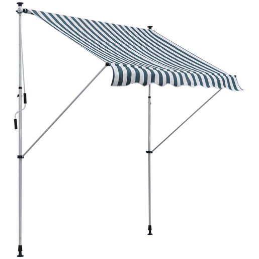 Outsunny Toldo Manual Retrátil 2x1,5 m, Toldo Exterior para Terraço Enrolável, Altura Ajustável 170-280 cm, com Manivela, Anti-UV e Impermeável, Sem Perfuração, para Varanda, Jardim, Verde e Branco