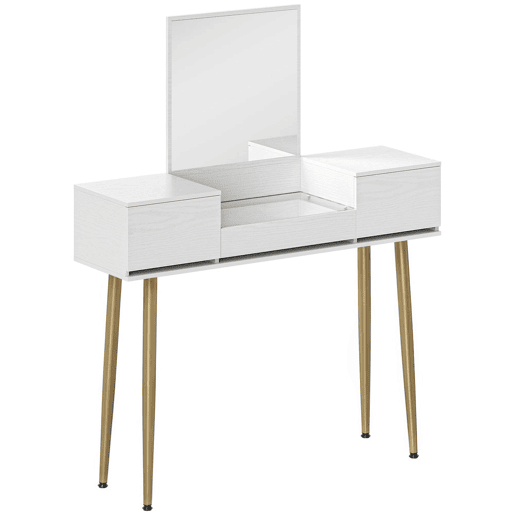 HOMCOM Tocador de Maquilhagem com Espelho Tocador com Bancada de Vidro Temperado 3 Gavetas Mesa de Maquilhagem Moderna para Dormitório 105,5x30x130,5 cm Branco
