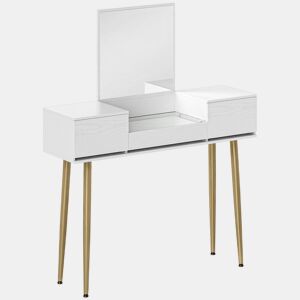 HOMCOM Tocador de Maquilhagem com Espelho Tocador com Bancada de Vidro Temperado 3 Gavetas Mesa de Maquilhagem Moderna para Dormitório 105,5x30x130,5 cm Branco