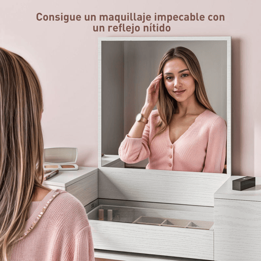 HOMCOM Tocador de Maquilhagem com Espelho Tocador com Bancada de Vidro Temperado 3 Gavetas Mesa de Maquilhagem Moderna para Dormitório 105,5x30x130,5 cm Branco