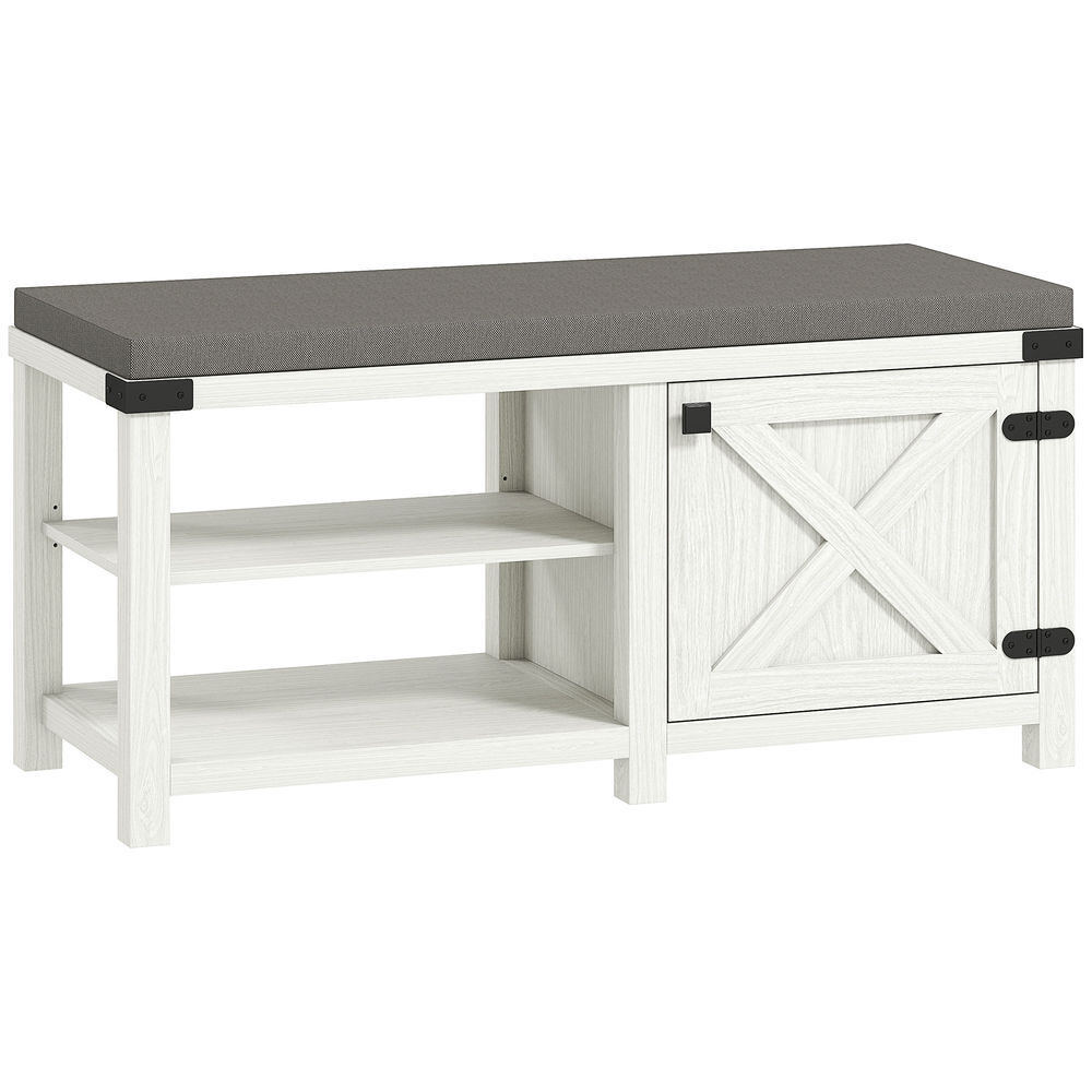 Homcom banco zapatero rústico zapatero con asiento organizador de zapatos con compartimentos cojín para 7 pares de zapatos para entrada salón dormitorio 100x40x48 cm blanco grisáceo y gris