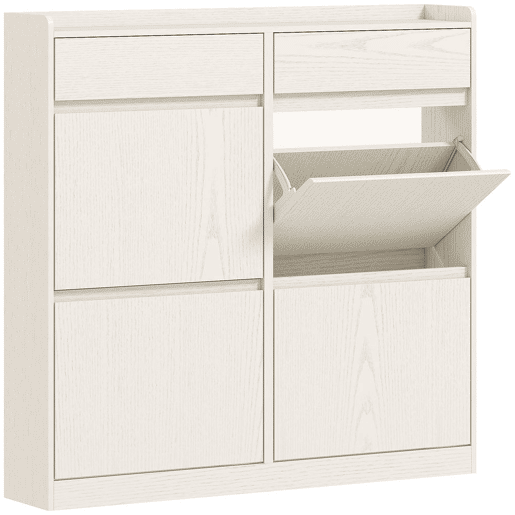 HOMCOM Sapateira Estreita com 4 Portas Articuladas Sapateira para Entrada com 2 Gavetas para 8 Pares de Sapatos para Corredor Espaços Reduzidos 98x19,2x95,3 cm Branco